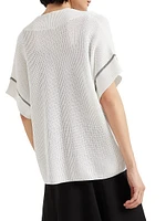 Cotton English Rib Knit T Shirt with Precious Trims