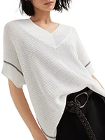 Cotton English Rib Knit T Shirt with Precious Trims