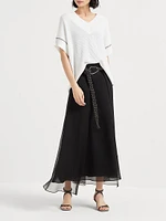 Cotton English Rib Knit T Shirt with Precious Trims