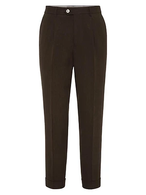 Twisted Linen Leisure Fit Trousers with Pleat