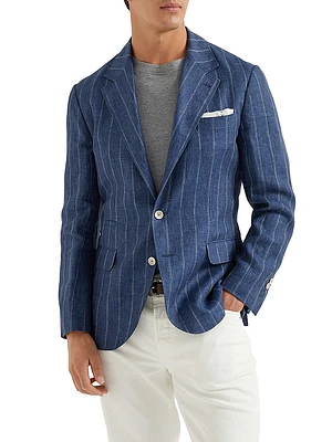 Linen Dégradé Chalk Stripe Twill Deconstructed Blazer