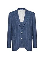 Linen Dégradé Chalk Stripe Twill Deconstructed Blazer