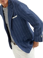 Linen Dégradé Chalk Stripe Twill Deconstructed Blazer