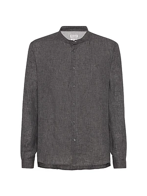 Linen Easy Fit Shirt with Mandarin Collar
