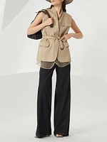 No Fade Denim Loose Flared Trousers with Monili