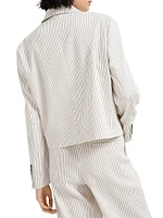 Comfort Linen and Cotton Chalk Stripe Twill Cropped Blazer with Monili