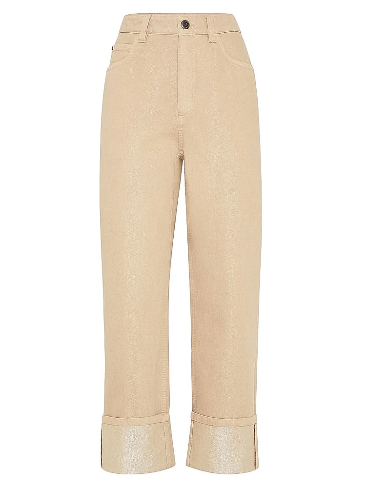 Dyed Sparkling Denim Cropped Trousers with Monili