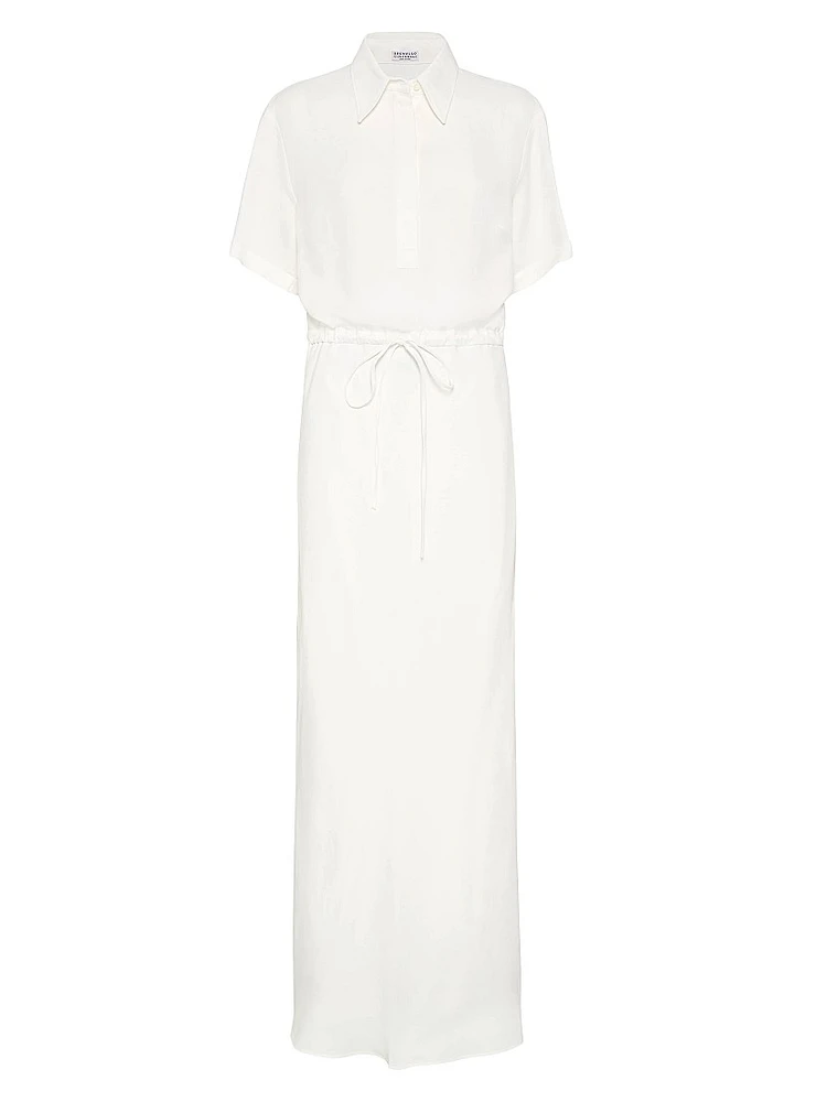 Viscose and Linen Fluid Twill Dress with Monili