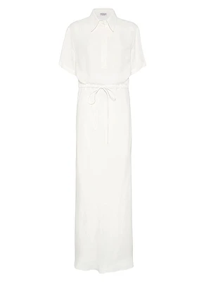 Viscose and Linen Fluid Twill Dress with Monili