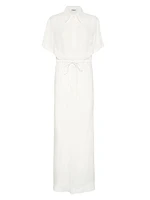 Viscose and Linen Fluid Twill Dress with Monili
