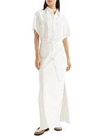 Viscose and Linen Fluid Twill Dress with Monili