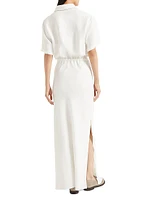 Viscose and Linen Fluid Twill Dress with Monili