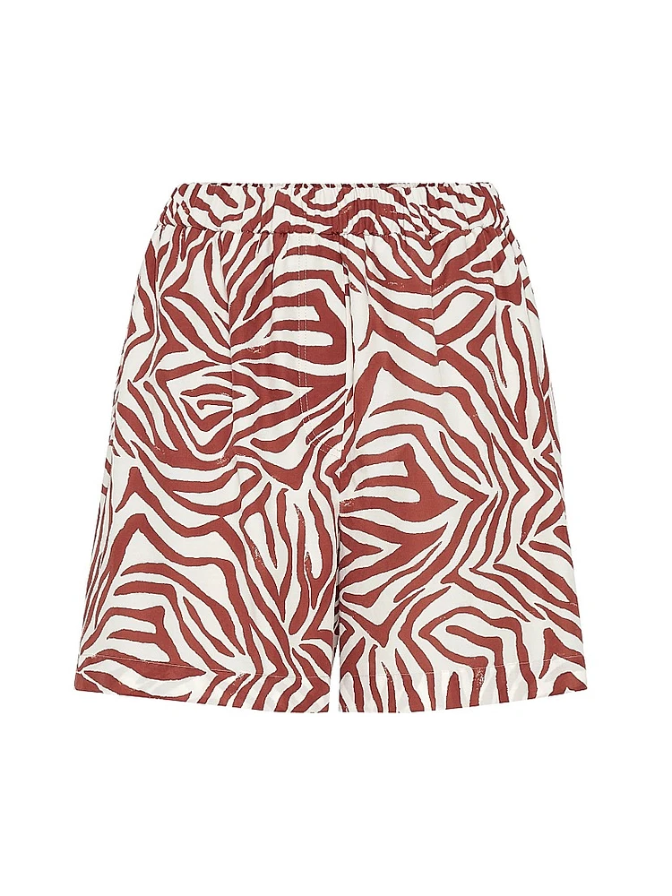 Cotton and Silk Ethnic Print Poplin Track Shorts