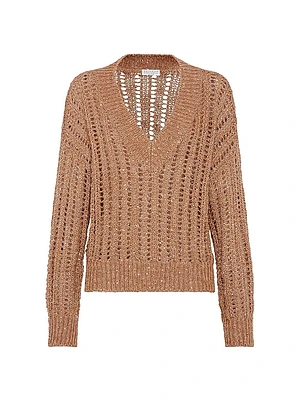 Dazzling Silk and Linen Openwork Rib Sweater