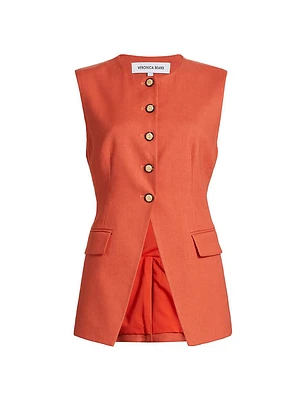 Lois Linen-Blend Button-Front Vest