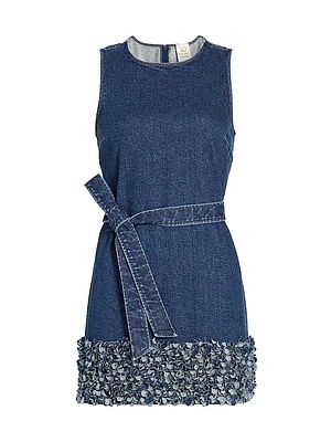 Petal Mindie Embellished Denim Tie-Waist Minidress