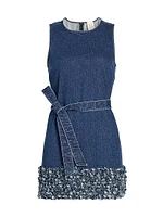 Petal Mindie Embellished Denim Tie-Waist Minidress