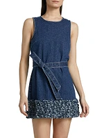 Petal Mindie Embellished Denim Tie-Waist Minidress