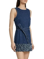 Petal Mindie Embellished Denim Tie-Waist Minidress