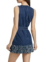 Petal Mindie Embellished Denim Tie-Waist Minidress