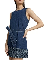 Petal Mindie Embellished Denim Tie-Waist Minidress
