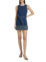 Petal Mindie Embellished Denim Tie-Waist Minidress