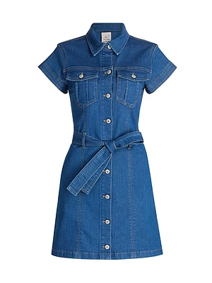 Tia Stretch-Denim Tie-Waist Minidress