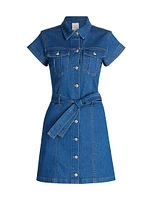 Tia Stretch-Denim Tie-Waist Minidress