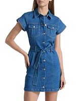 Tia Stretch-Denim Tie-Waist Minidress