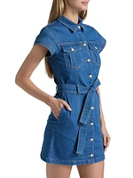Tia Stretch-Denim Tie-Waist Minidress