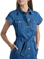 Tia Stretch-Denim Tie-Waist Minidress