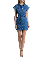 Tia Stretch-Denim Tie-Waist Minidress