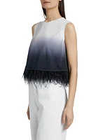 Dégradé Feather-Trim Stretch-Cotton Crop T-Shirt