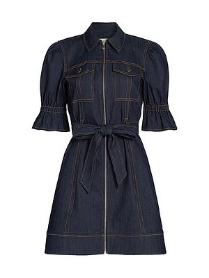 Holly Stretch-Denim Tie-Waist Minidress