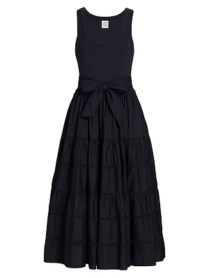 Zuri Stretch-Cotton Tie-Waist Midi-Dress