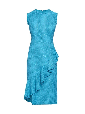 Ruffled Skirt Tweed Sheath Dress