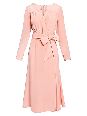 Tie Neck A-Line Midi-Dress