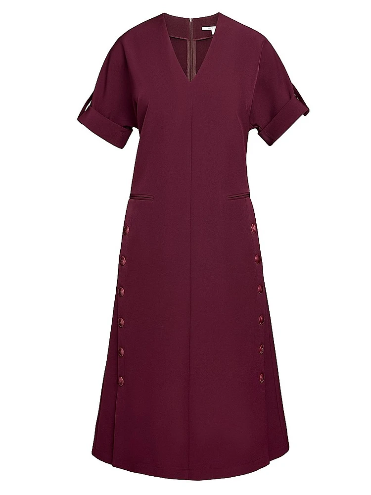 Linen-Blend A-Line Button Midi-Dress