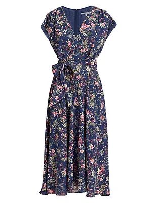 Floral Faux-Wrap Midi-Dress