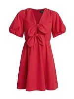 Bow-Front Puff-Sleeve Minidress