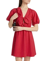 Bow-Front Puff-Sleeve Minidress