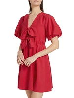 Bow-Front Puff-Sleeve Minidress