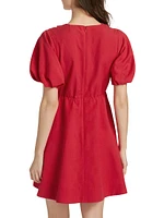 Bow-Front Puff-Sleeve Minidress