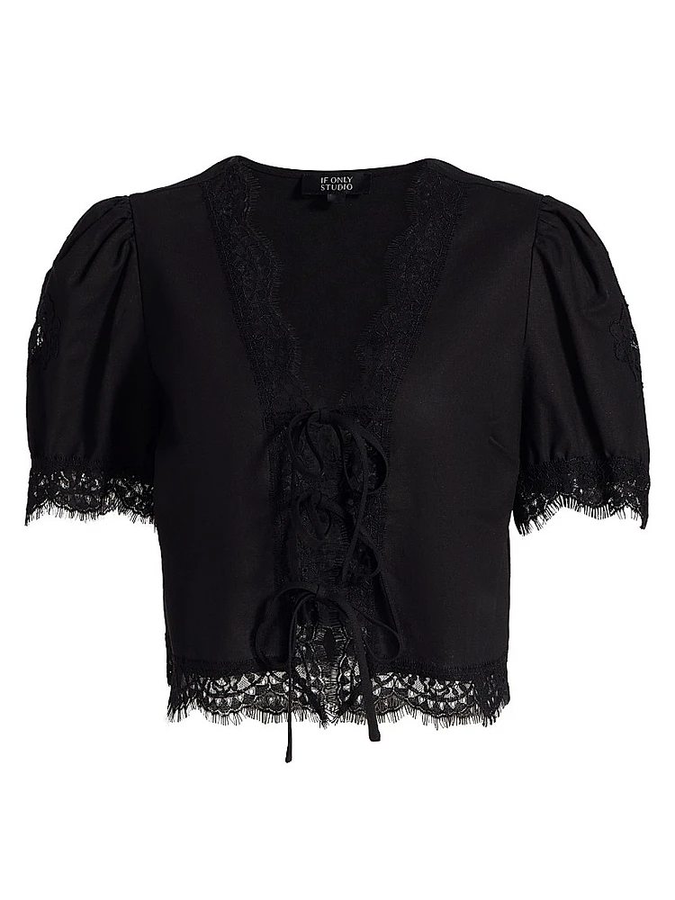 Lace-Trim Puff-Sleeve Shirt