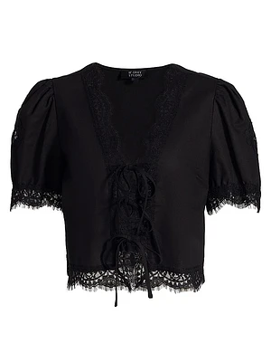 Lace-Trim Puff-Sleeve Shirt
