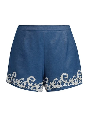 Embroidered Chambray Shorts