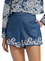 Embroidered Chambray Shorts