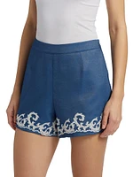 Embroidered Chambray Shorts