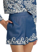 Embroidered Chambray Shorts