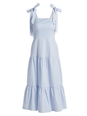 Tiered Bow-Strap Midi-Dress